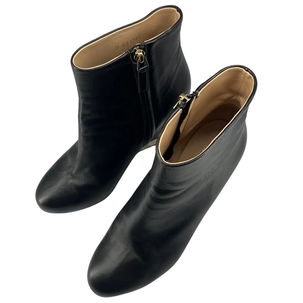 Chanel Black Lambskin Leather Wedge Ankle Boots Gold CC Trim - Picture 2 of 7